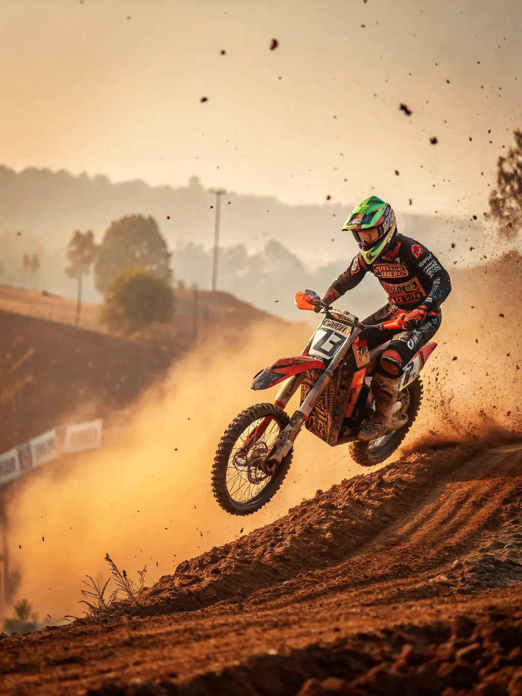 An action shot of a motocross competition organized by the COMITE, featuring riders navigating challenging terrain and showcasing their skills.