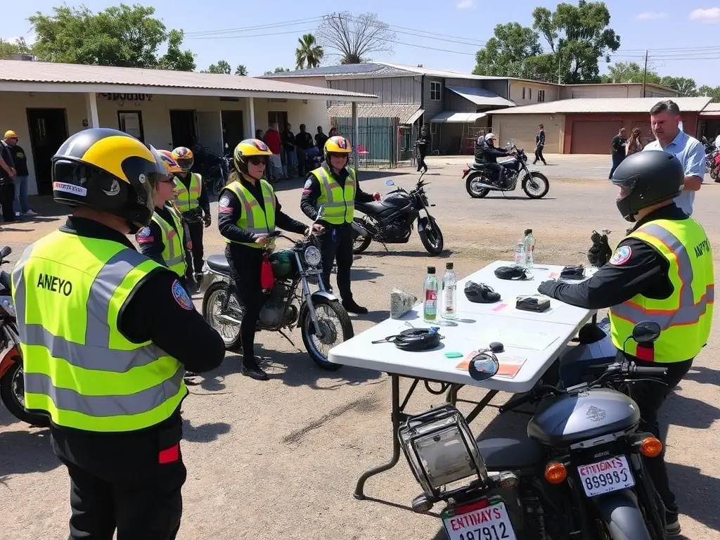 A photo of participants attending a safety workshop organized by COMITE DEPARTEMENTAL MOTOCYCLISTE, highlighting the importance of safety education and responsible riding practices in the motocyclisme community.